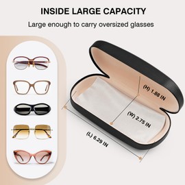 Marvolia Glasses Case Hard Shell - PU Leather Eyeglasses Case for Sunglasses Eye Glasses with Cleaning Cloth for Men Women - Black