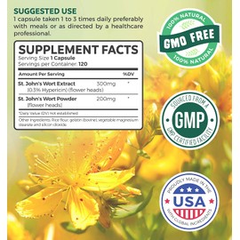 St. John's Wort - 120 Capsules (Non-GMO) Powerful 900mcg Hypericin - Saint Johns Wort Extract for Mood, Tincture & Mental Health - No Oil or Pills - 500mg Per Capsule Supplement