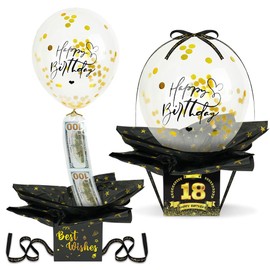 OFFCUP Happy Birthday Money Box Cash Gift, Pull Surprise Money Gift Box for Any Age, Fun Birthday Money Gift Box for Boys Teens Girls Men Women Birthday Parties (Black-Number)