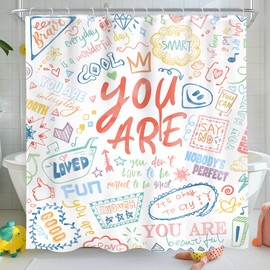 AMBZEK Kids Inspirational Quotes Shower Curtain 72Wx72L Inch Positive Teens Girls You are Motivational Colorful Graffiti Artwork Cloth Fabric Waterproof Polyester Bathroom Decor Set with 12 Pack Hooks