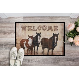Caroline's Treasures SB3059MAT Welcome Mat with Horses Doormat 18x27 Front Door Mat Indoor Outdoor Rugs for Entryway, Non Slip Washable Low Pile, 18H X 27W