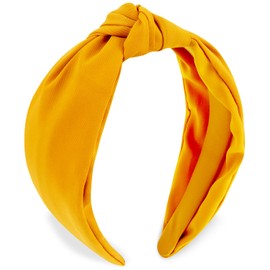 SuPoo Yellow Headbands for Women Girls Top Knotted Headband Fabric Satin Head Bands Wide Hairband Fashion Elastic Yoga Hair Band Hoops Trendy Holiday Hair Accessories Diademas Para Mujer