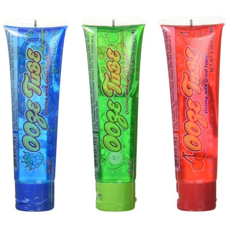 Kidsmania Ooze Tube Oozing Taste Blue Raspberry/Cherry/Green Apple, 4 Ounce