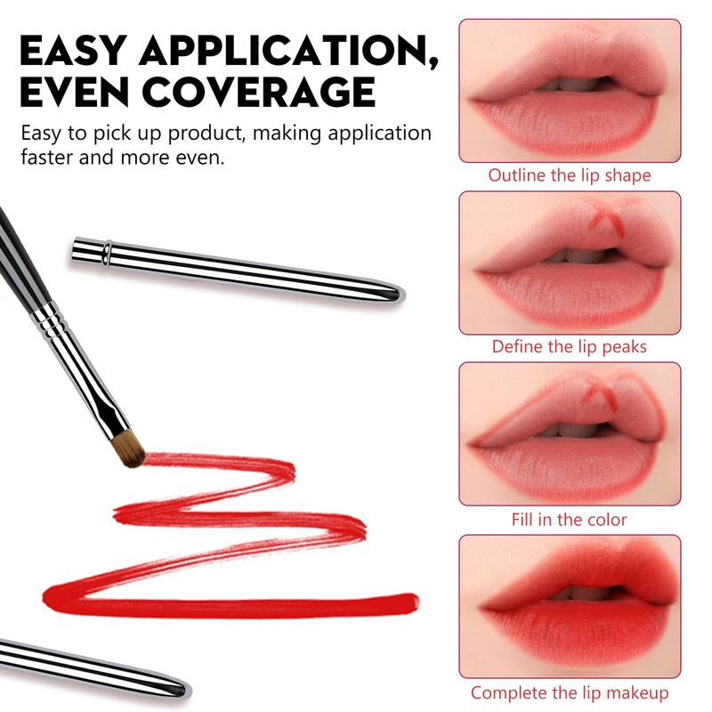 2PCS Silver Portable Lip Brush, Professional Lip Makeup Brushes, for