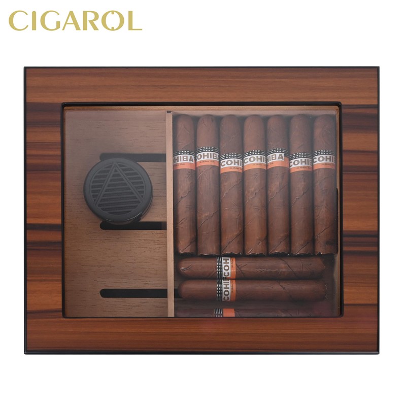 CIGAROL Cigar Humidor, Glass Top Desktop Humidor Case with Digital
