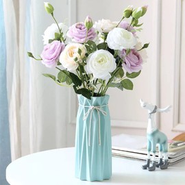 Arawat Ceramic Blue Vase Flower Vase for Home Decor Modern Style 9.5 inch Tall Vase for Table Shelf Home Decor Vase for Fireplace Bedroom Kitchen Living Room Wedding Office Desk Birthday Gifts