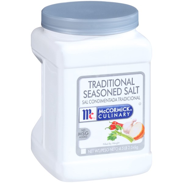 McCormick Culinary Traditional Seasoned Salt, 4.5 lb - One 4.5 Pound Container of Bulk All-Purpose Seasoning Salt, Perfect for Meats, Seafood, Vegetable Dishes and More