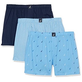 NAUTICA Mens Classic Cotton 3-Pack Woven Boxer, Peacoat/Anchor Print Aero/Multi Sails Aero, Medium