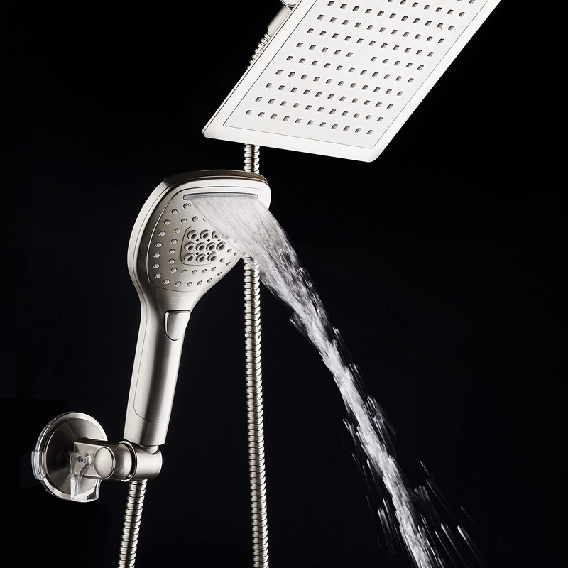 DreamSpa Ultra-Luxury 9" Rainfall Shower Head/Handheld Combo. Convenient Push-Button Flow