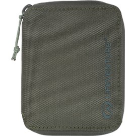 Lifeventure Bifold Wallet with Zipper and RFID Protection - Slim Travel Wallet Made of Eco-Friendly Recycled Material, olive green, Minimalist