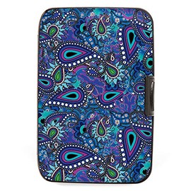 Fig Design Blue Purple Paisley RFID Secure Data Theft Protection Credit Card Armored Wallet