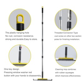 Floor Squeegee Scrubber, Squeegee Broom with 54” Adjustable Handle, Water Squeegee with Grout Brush,Shower Floor Scrubber for Garage Courtyard,Glass, Bathroom,Kitchen,Wall,Tile (YELLOW)