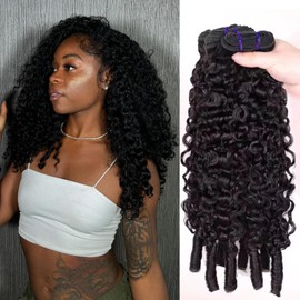 PINJUOO Burmese Curly Bundles Human Hair 18 20 22 24 Inch 100% Unprocessed Quick Weave Hair Deep Curly 4 Bundles 3C4A Water Wave Hair with Spiral Curls Double Weft Natural Color for Women