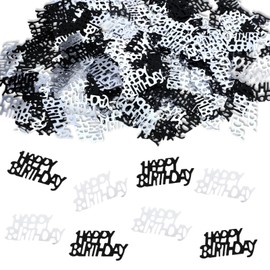 Yuanchu Pack of 500 Happy Birthday Confetti, Table Decoration, Birthday Scatter Decoration, Birthday, Silver, Black, Glitter, Birthday Decoration, Table Woman Man Confetti Decoration Streamers