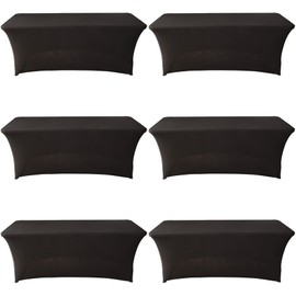 Gelozed 6 Pack Spandex Table Cover Fitted Rectangular 6 FT Tablecloth Stretchable Fabric Tablecloth for Party Dj Tradeshows Banquet Weddings Cocktail (4FT丨6 Pack, Black)