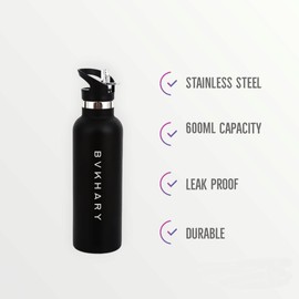 bvkhary 600ml Water Bottle With Straw | Stainless Steel Flip Top Hydration Bottle | Durable & Leak-Proof