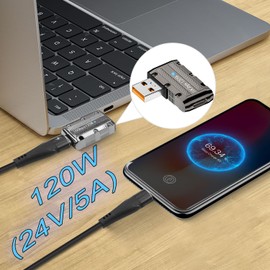 QIANRENON 120W USB3.1 to USB C 90° Angle Metal Adapter Mecha Style 10Gbps USB3.1 Male to Type C Female L Angle Data Connector, LED/Keychain Hole, for PC Laptop Wall Charger, Side Bend(Left Angle)