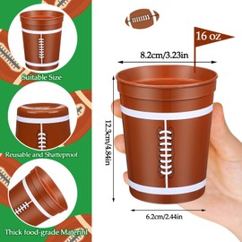 Norme Norme 24 Pcs Football Thickened Plastic Cups Bulk Reusable Cups Football Party Supplies Tableware Drink Cup 16 oz Ball Design Cups for Birthday Party Decoration Events Family Dinner