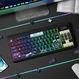 Womier PBT Keycaps 60 65 75 100 Percent, Cherry Profile Keycaps, Custom Keyboard Keycaps Set Dye-Sublimation for Most 60% 75% TKL, 100% Gateron Cherry MX Switches Mechanical Keyboard, Black