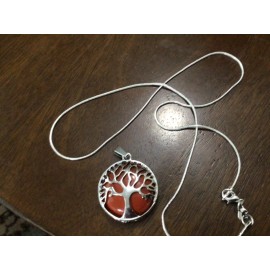Unbranded Red Jasper Stone Tree of Life w/ 20” chain marked .925 Free Ship
