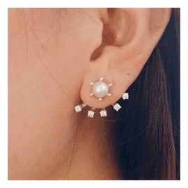 Erimberate Bohemian Pearl Ear Jacket Earrings Vintage Cz Stud Earrings Gold Rhinestone Earrings Crystal Front Back Earrings Jewelry for Women