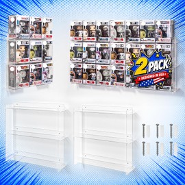 Baemin 2 Pack Wall Shelves Compatible with 21 Funko Pop in Box, Thickened Acrylic Floating Shelves, Mounts with 2-4 Screws, Stackable Display Case for Action Figure Protector, Clear