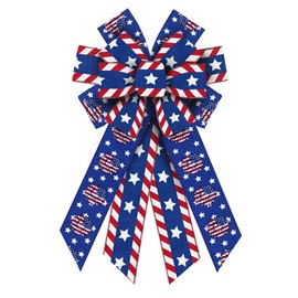 Threetols Large Patriotic Bows for Wreath, Patriotic Wreath Bows Veterans Day Burlap Sunflower Bows for Front Door, Red Blue White Patriotic Star Tree Topper Bow for Home Indoor Outdoor Decor