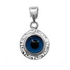 Sterling Silver Greek Key Double Sided Evil Eye Pendant 18",
