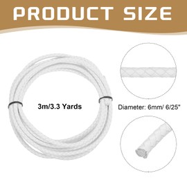 MECCANIXITY 3.3 Yards Bolo Tie Cord 6mm Diameter Round Braided Leather Strip 3 Meters Long for Bracelet Necklace Beading, White
