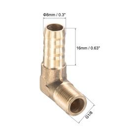 uxcell Brass Hose Barb Fitting Elbow 8mm x G1/8 Male Thread Right Angle Pipe Connector with Stainless Hose Clamp 2 Pack