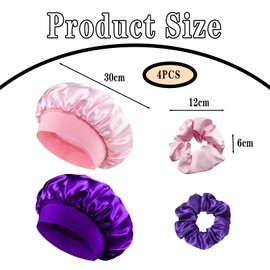 IUHRIE Pack of 2 Pink and Purple Silk Caps for Sleeping, Adjustable Hair Cap, Silk, Satin Hair Cap, Hair Protection, with 2 Satin Hair Bobbles for the Night, Sleeping Satin, Sleep Breathable Sleeping