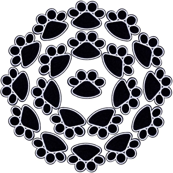 PAGOW 20Pcs Paw Print Patch for Jacket Clothing, Black-White Iron