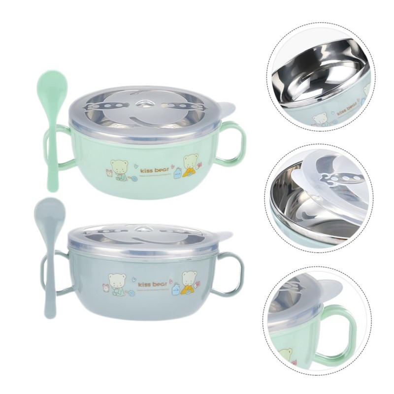 COLLBATH Stainless Steel Bowl Double Layer Insulated Rice Bowl Handle