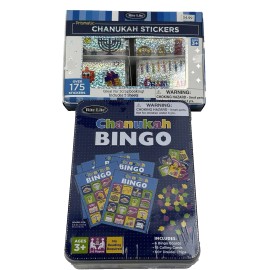 Rite Lite Chanukah Hanukkah Bingo Game  + Sticker Pack Dreidel Chips 6 Cards Tin