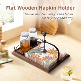 NPKCJZY Napkin Holder for Table, Farmhouse Wooden Napkin Dispenser with Black Weighted Arm, Rustic Paper Napkin Holder with Salt and Pepper Shakers for Kitchen Coffee Bar & Home Decor