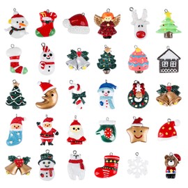 Fadcaer Mini Christmas Ornaments,30 Pcs Christmas Miniature Resin Ornaments, of Christmas Tree Hanging Decoration Kits for Keychain Pendant Christmas Decorations Xmas Birthday Gifts