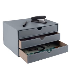 XNONE PU Leather Desk Organizer with 3 Drawers,Executive Office Supplies Desktop Filing A4 File Cabinet/Holder for Jewelry/Bill/Paper/Documents/Makeup Home Decor Stationery Storage Box,Grey