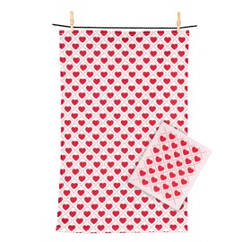 Abbott Collection Hearts Swedish Dishcloth & Kitchen Tea Towel Set - Cotton/Cellulose, Red/Pink