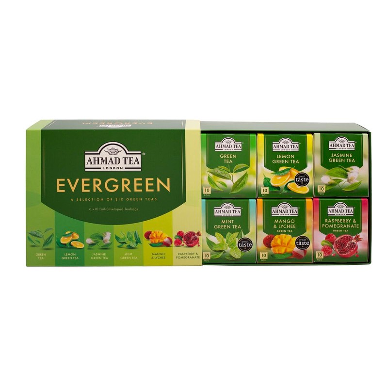 Ahmad Tea Green Tea, Evergreen Selection Pack Teabags, 60 Foil