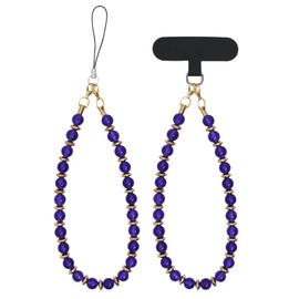 Phone Charm Lanyard, Detachable Marble Beaded Phone Wrist Strap with Tether Tab, Cell Phone Lanyard Chain Hands-Free Wristlet Bracelet Keychain Universal Strap for Phone AirPods Women Girls (Amethyst)