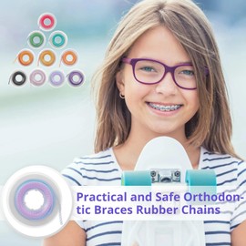 OMISTAR 10 Rolls Orthodontic Tooth Braces Chains, 2-in-1 Orthodontic Rubber Chains, Two-color Braces Power Chains Consisted Force in Closed Short Long Filaments Chain in 15 Ft