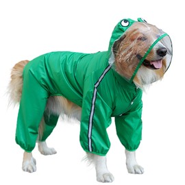 SEIS Dog Raincoat Hooded Dinosaur Rain Wear Waterproof Frog Poncho Light Breathable Dogs Suit Reflective Strap Outfit for Small Medium Large Dogs (5XL, Back Length 60cm/23.6", Green Frog)