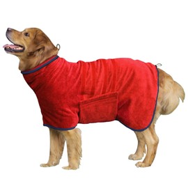 HhiMyOct Dog Drying Coat - Fast Drying Dog Towel Robe - Microfiber Super Absorbent Pet Bathrobe, Adjustable Collar & Belly Strap Pet Coat Pet Bath Robe Towel (XXX-Large, Red)