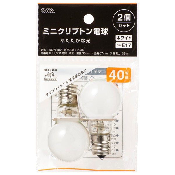Ohm Electric LB-PS3536W-2PN 06-0878 OHM Mini Krypton Light Bulb E17 40W Shape Dimmable Incandescent White Light Bulb