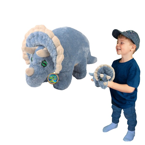 EcoBuddiez - Triceratops from Deluxebase. Medium 10 inch Soft Dinosaur Toy Made from Recycled Plastic Bottles. Eco-Friendly Cuddly Gift for Kids and Cute Animal Soft Toy for Toddlers.