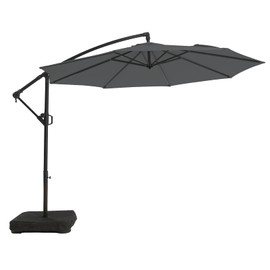 wikiwiki 10ft Patio Umbrella with Base Included, Outdoor Offset Cantilever Umbrella, Infinite Tilt, Crank and Cross Base, Grey