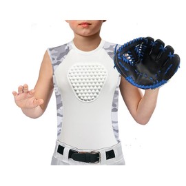 Cabasse Youth Chest Protector, Heart-Guard/Sternum Protection Shirt for Baseball, Football, T Ball, Lacrosse & Goalies (Small, White/Camo (Crewneck))