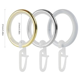 Dzmuero Curtain Rings, Curtain Rings with Hooks, Pack of 50 Metal Curtain Rings with Hooks and Silent Ring, Inner Diameter 30 mm, Curtain Rings for Most Curtain Rods (Gold)