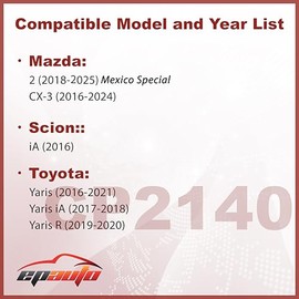 EPAuto CP2140 (CF12140) Filtro de aire de cabina con carbón activado, compatible con Toyota Yaris, Yaris iA, Yaris R (2017-2021), Mazda 2 (2018-2025),
