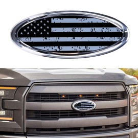Ford 9 Inch Metal American Flag Front Grille Emblem - F150, F250, F350, Edge, Explorer, Ranger (Grey) - 9"X3.5"